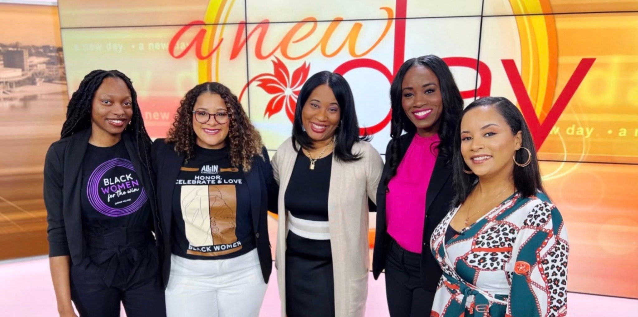 Segann March with Black women leaders during a television appearance